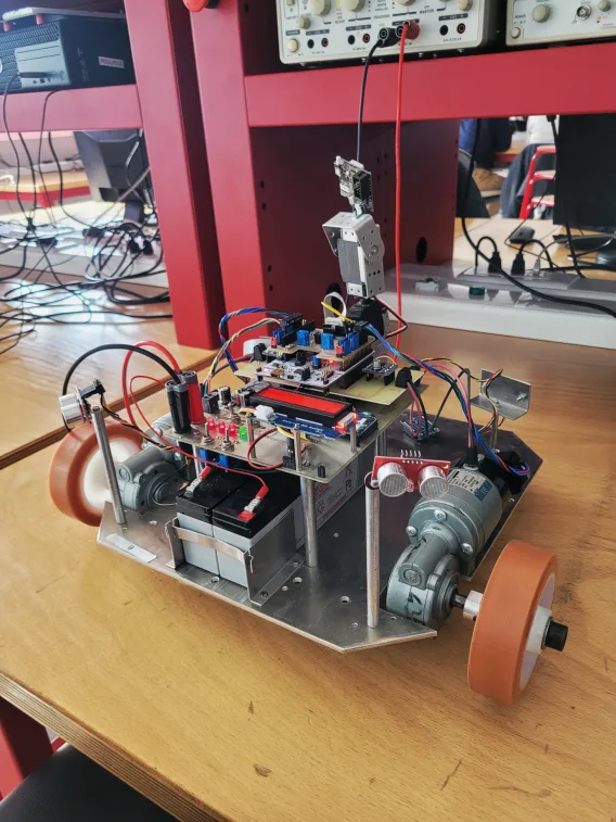 A custom mobile robot. It looks like a tiny car